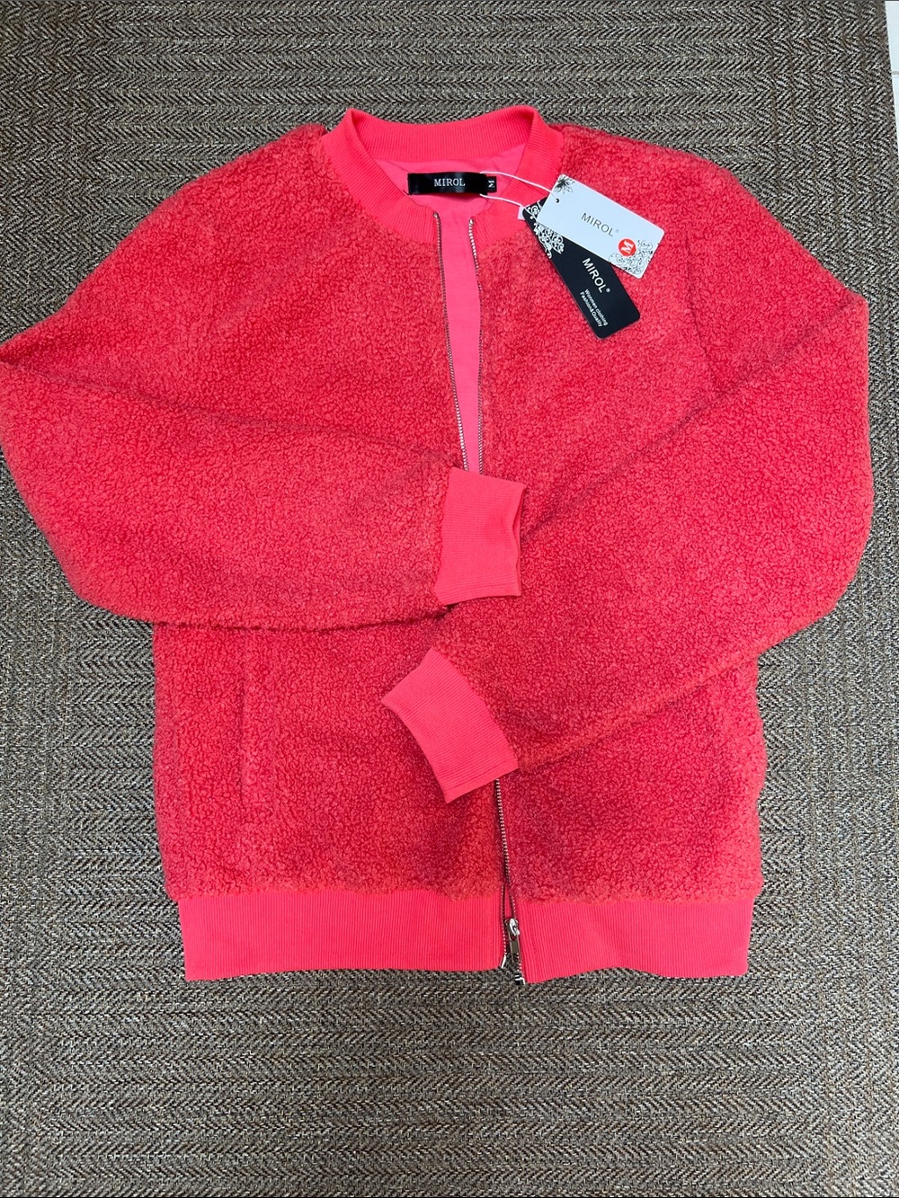MIROIL Coral Pink Teddy Bomber Jacket